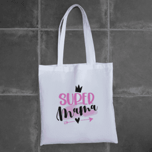 Bolsa blanca con estampado de Súper Mamá
