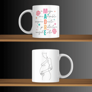 Dos tazas con diseño Significado de Mamá en dos lejas