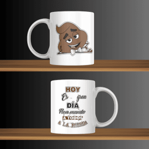 dos tazas en dos lejas con dibujo y letras estampadas Taza Mandar Todo al Carajo